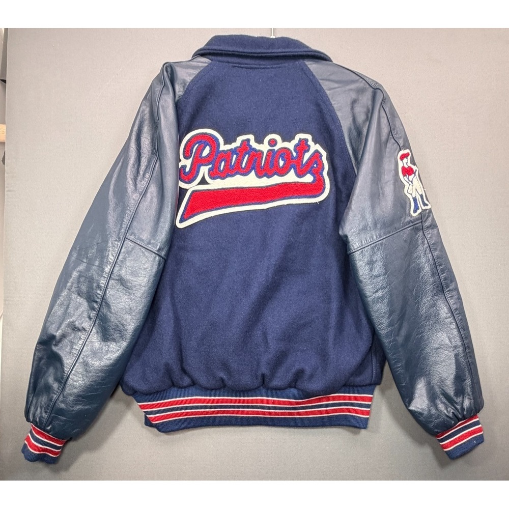 VINTAGE Holloway Letterman Varsity Jacket | Men's M Navy Wool Leather Patriots E